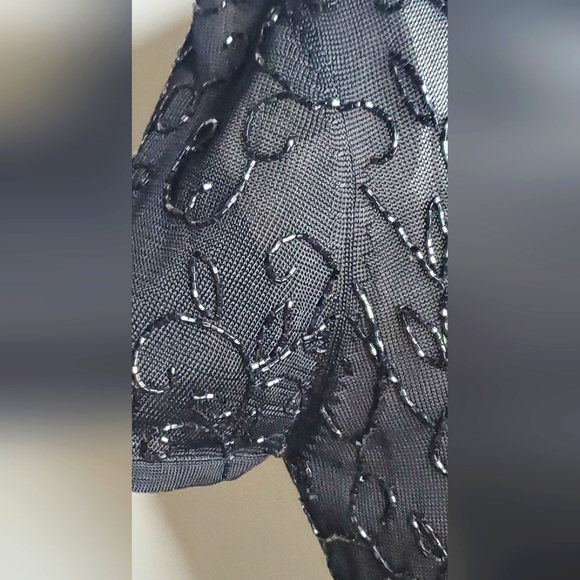 Oscar de la Renta Black Embellished Short Sleeve Top - Knit Beaded - Picture 6 of 10